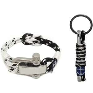 Adjustable Shackle Black & White Bracelet & Keychain